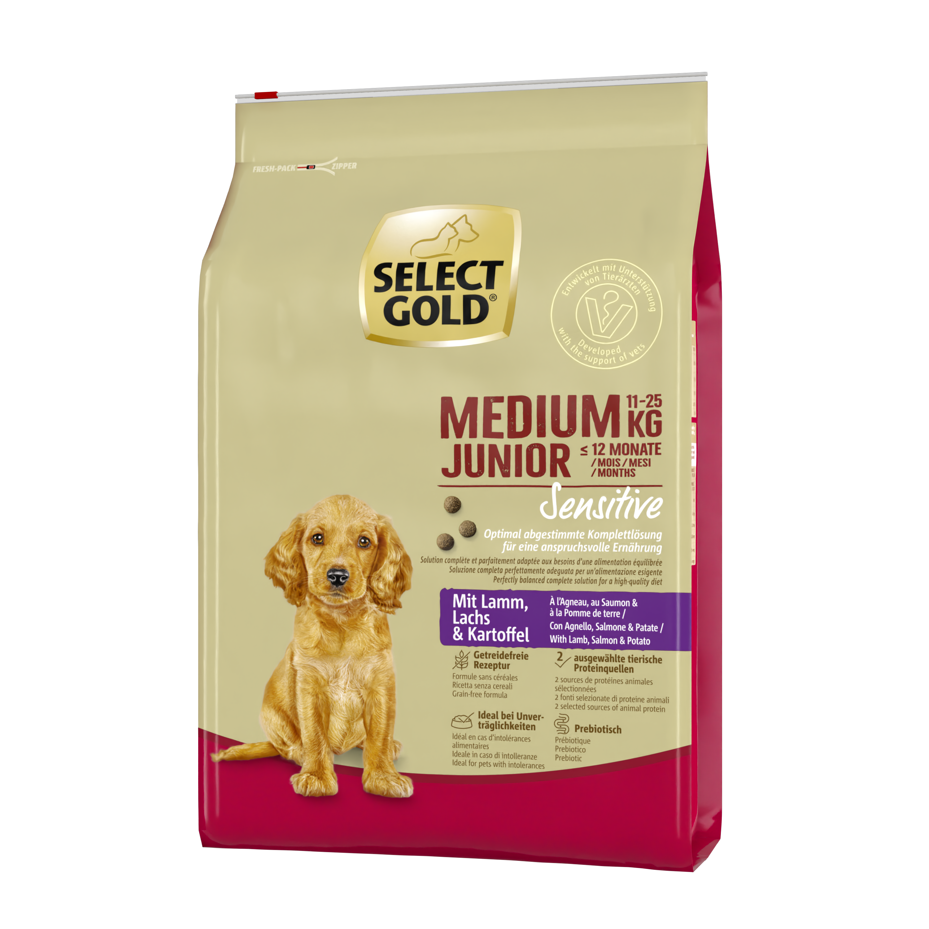 SELECT GOLD Hundetrockenfutter SELECT GOLD Sensitive Medium Junior Lamm/Lachs/Kartoffel 4 kg
