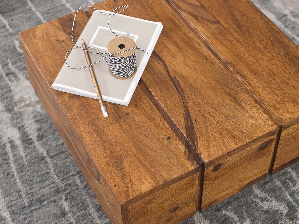 Wohnling Beistelltisch Massivholz Sheesham Wohnzimmertisch 44 x 44 x 30 cm Couchtisch