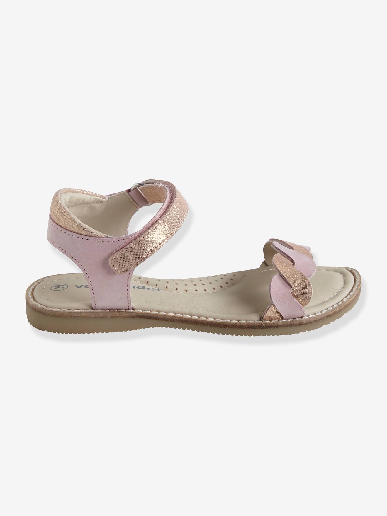 Sandales scratchées fille en cuir rose
