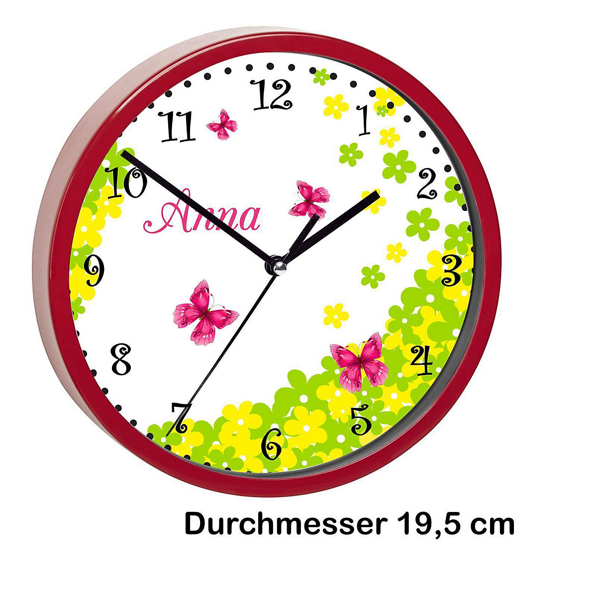 Kinder Wanduhr personalisiert mit Name Schmetterling Blume