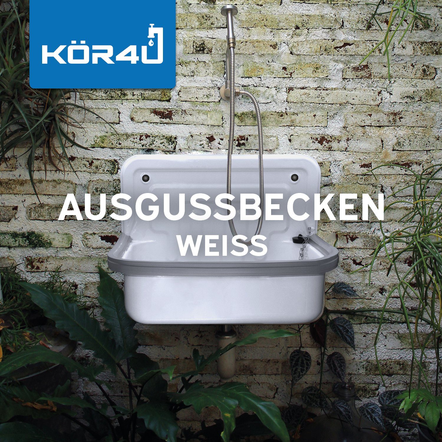 kör4u Waschbecken kör4u Ausgussbecken aus Stahl weiß (Set)