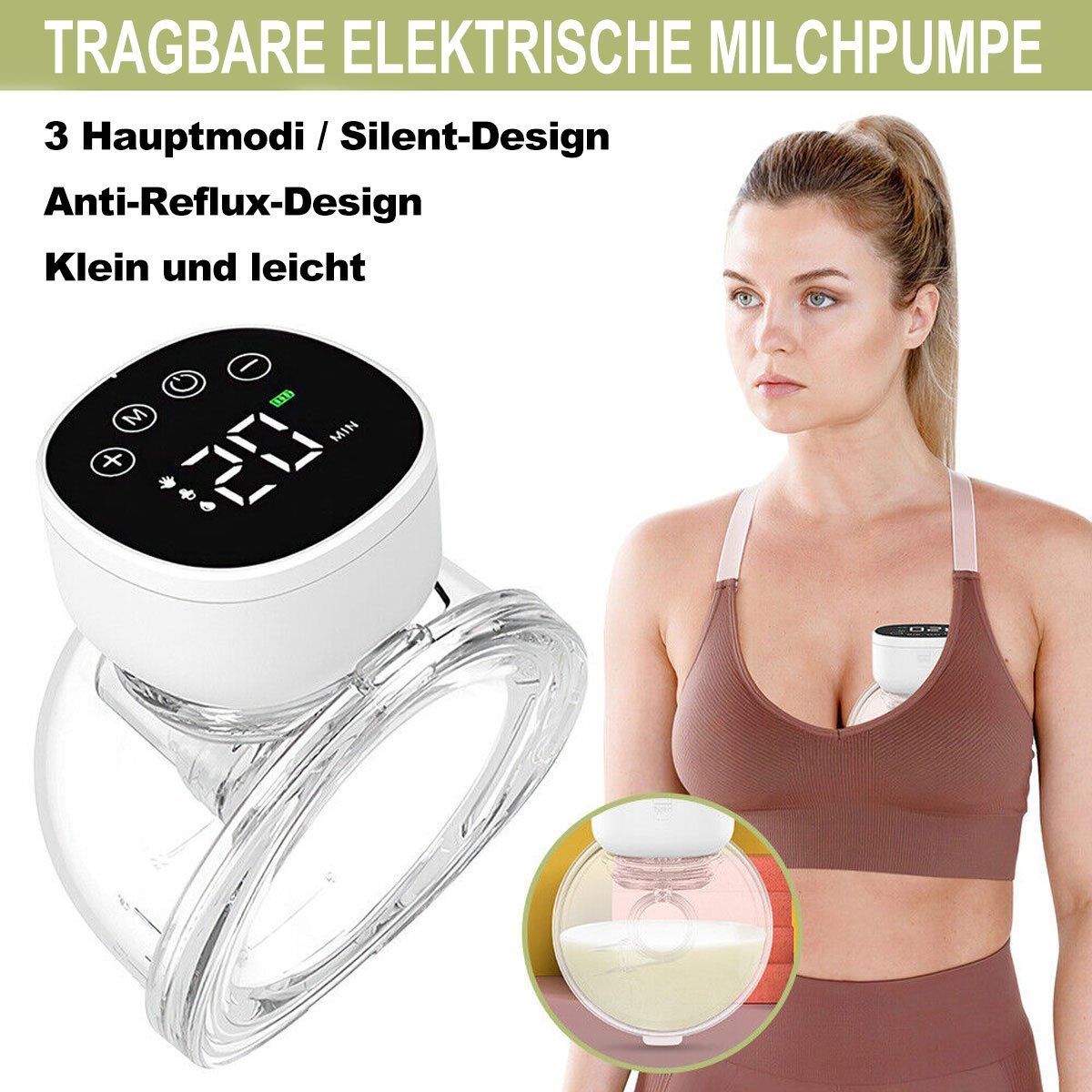 Yoyaxi Elektrische Milchpumpe Automatische Doppelmilchpumpe mit Stummschaltung, Elektrische Milchpumpe mit USB, Baby-Säuglingsernährung