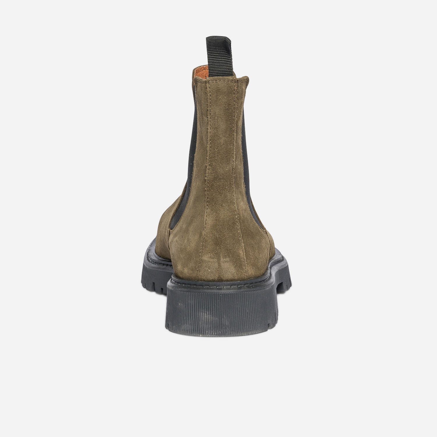 Chelsea boots kaki en cuir velours à semelle crantée