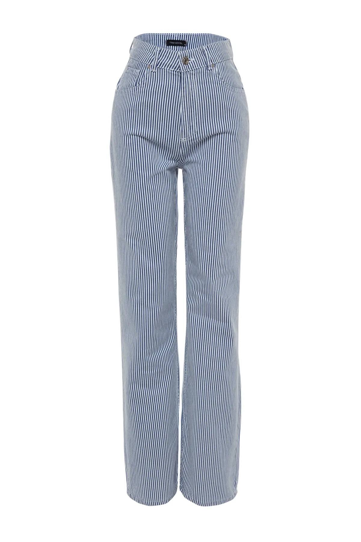 Trendyol Collection  Mehrfarbige, gestreifte Jeans mit hoher Taille und weitem Bein TWOSS23JE00246