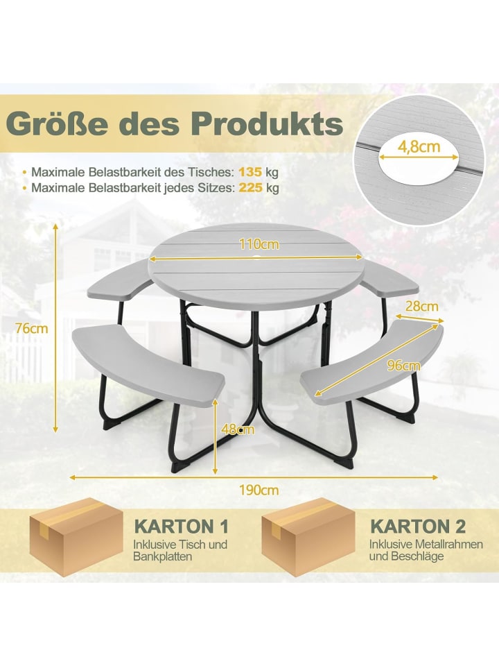 COSTWAY Sitzgarnitur HDPE für 8 Personen in Grau günstig kaufen onesize