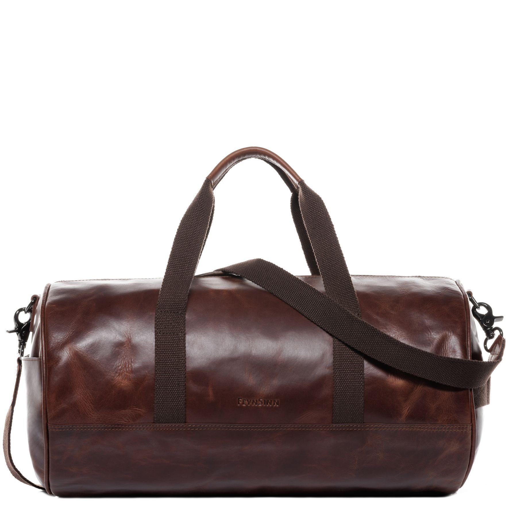 FEYNSINN Reisetasche Leder Weekender Unisex FINLAY, Echtleder Reisegepäck für Damen & Herren, Sporttasche XL braun-cognac