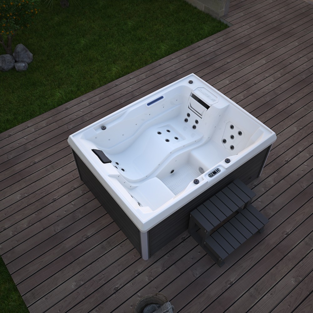 Home Deluxe Outdoor Whirlpool STREAM inkl. Treppe und Thermoabdeckung