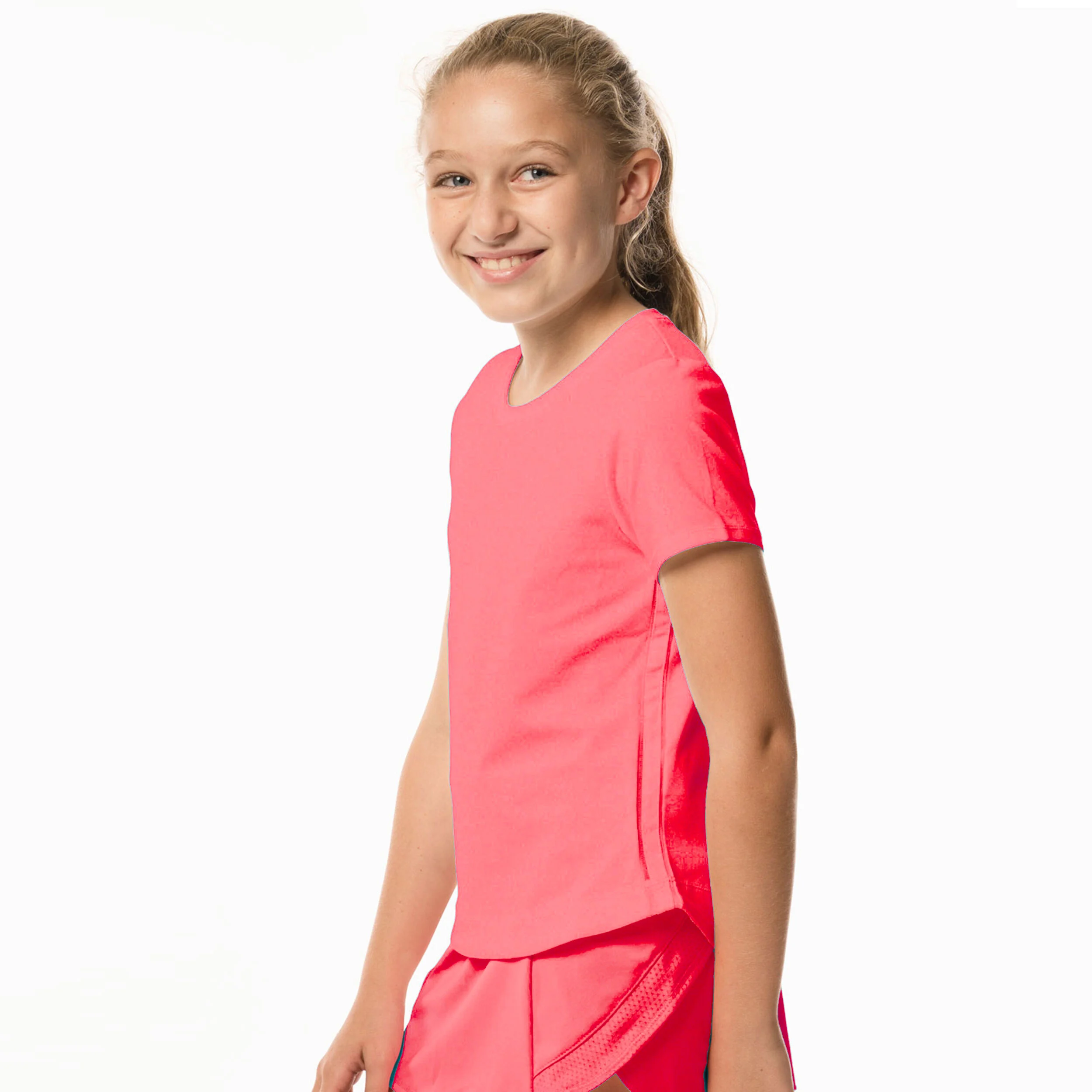 Dynamic High-Low T-Shirt Mädchen - Koralle