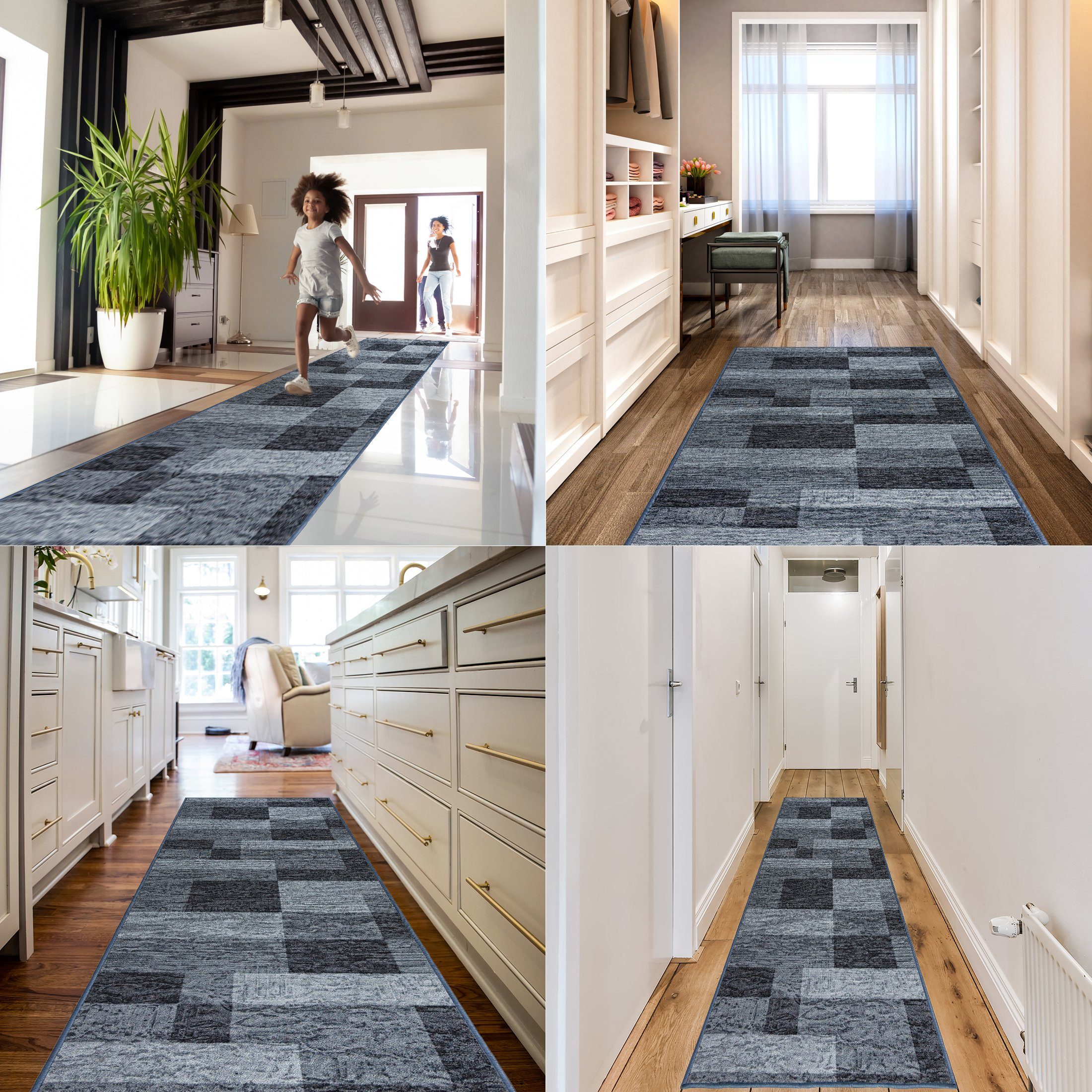 Läufer Läufer Teppichläufer Brücke - Vorzimmer Küche - Grau, Mazovia, 67 x 200 cm, Kurzflor, Rutschfest, Meterware, Verschiedene Größen