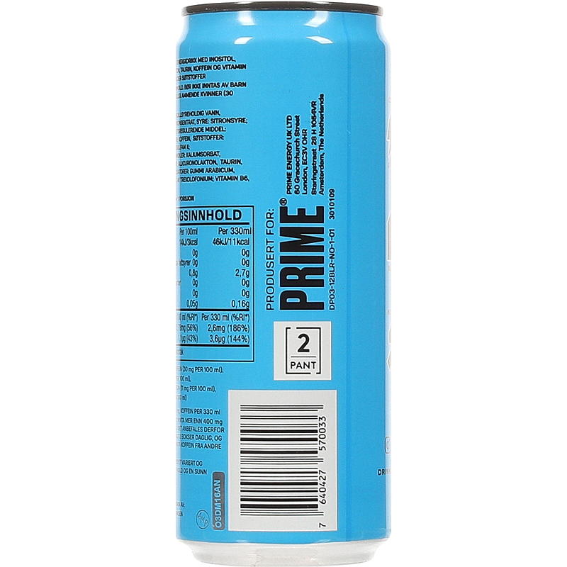 Prime Energi 330 ml Blue raspberry