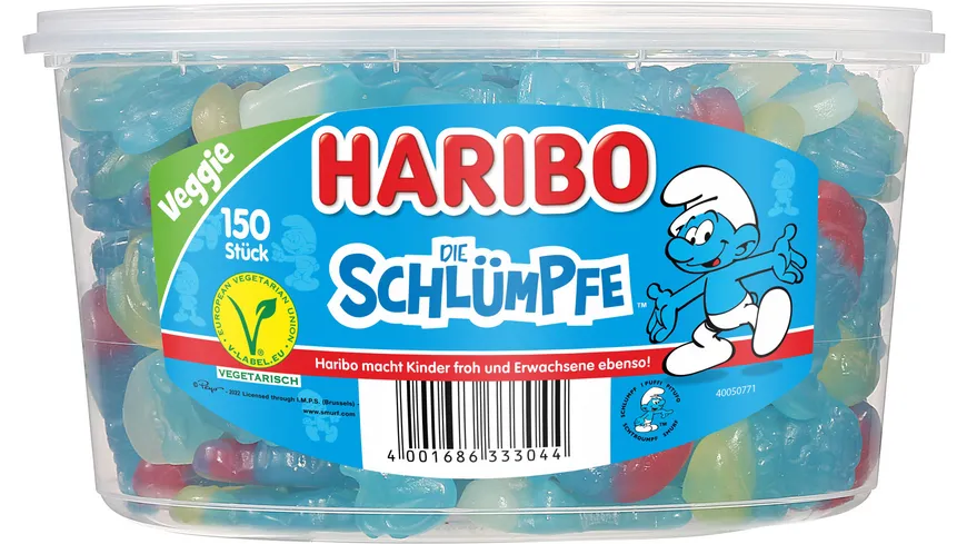 Haribo Fruchtgummi Schlümpfe Runddose Veggie 1350 g