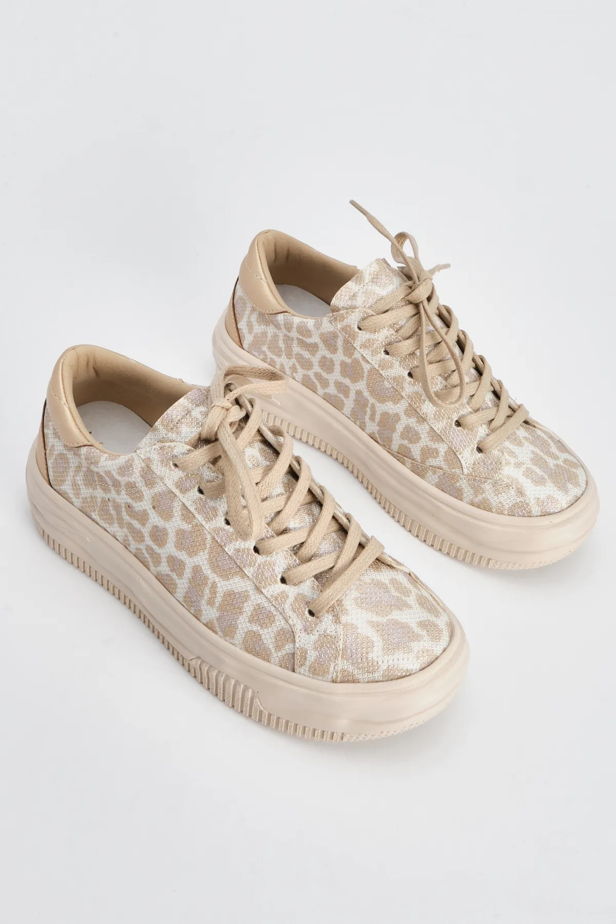 Marjin  Damen Sneakers Dicke Sohle Schnürschuhe Sportschuhe Tales Beige Leopard