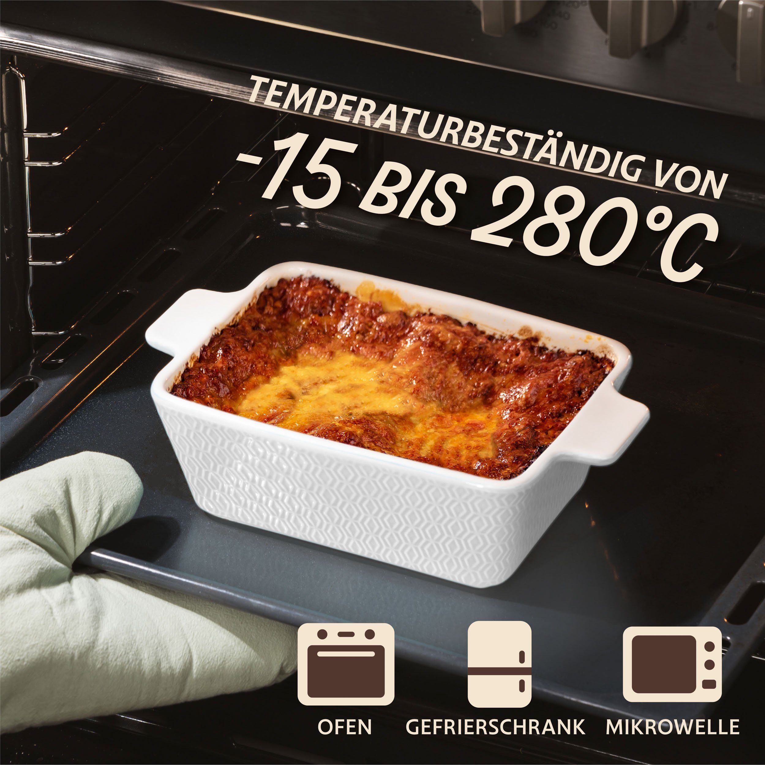 Praknu Auflaufform Klein Ofenfest Ofenform 28 cm 1,4 L - Hoher Rand Mit Antihaftbeschicht, Porzellan - Keramik, (1-St), Für 2 Personen Lasagne, Tiramisu & Auflauf - Hoher Rand - Eckig