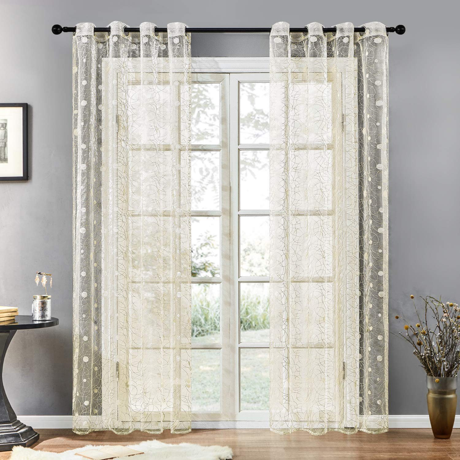 Gardine, HOMEIDEAS, Ösen (2 St), halbtransparent, mit gestickten Punkten