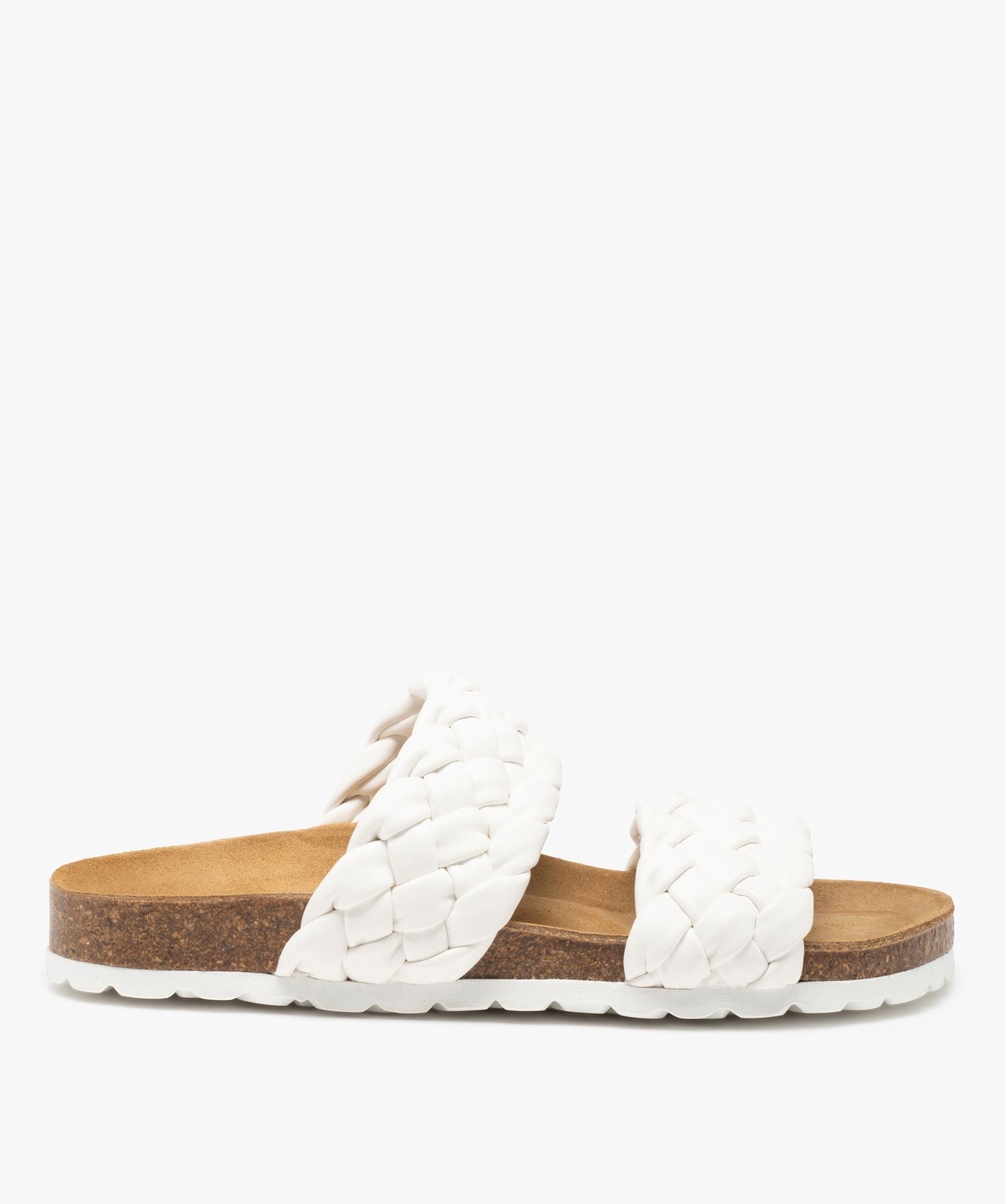 Mules femme à talon plat et brides tressées rembourrées blanc | GEMO