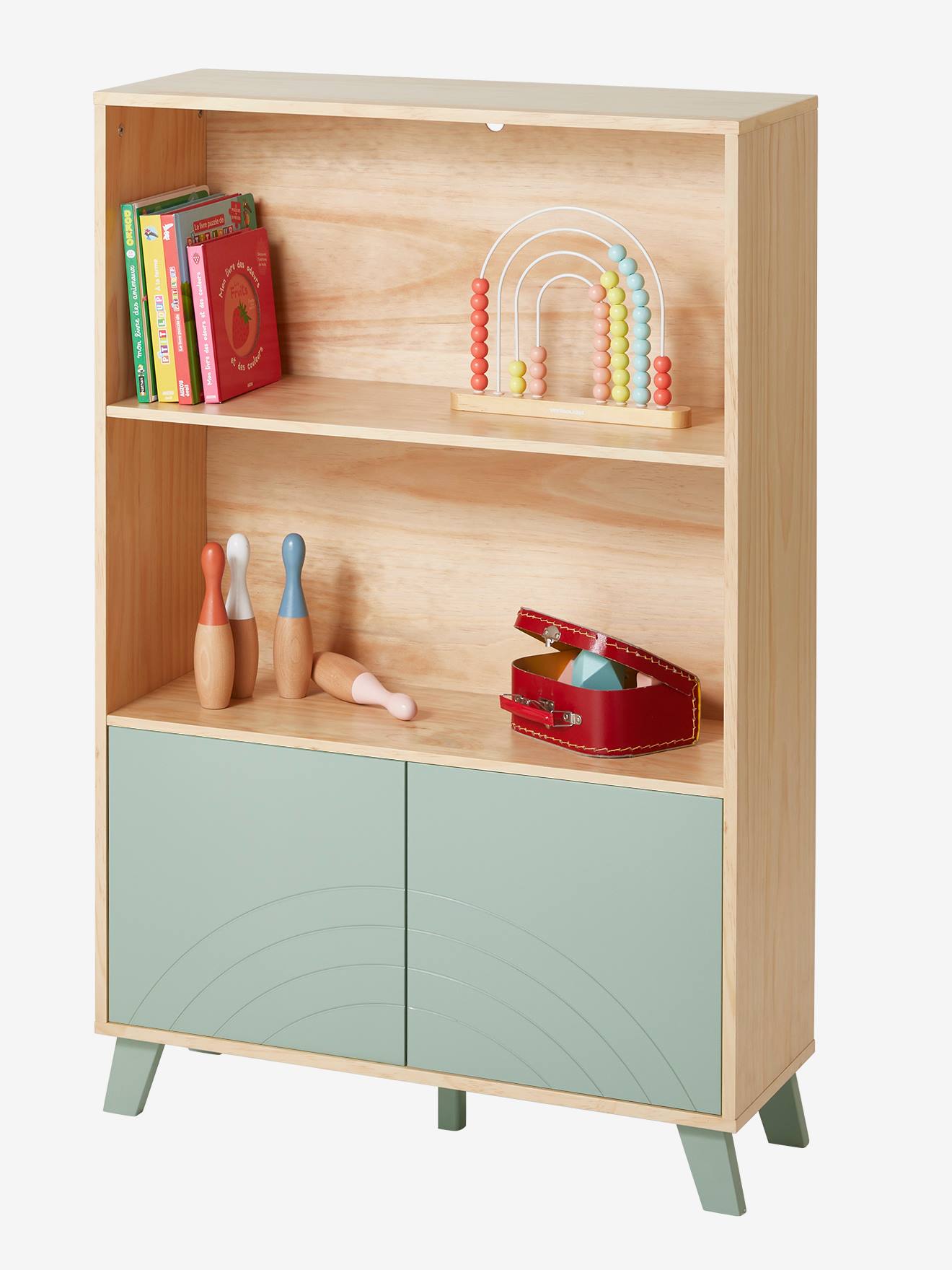 Vertbaudet Kinderzimmer Regalschrank REGENBOGEN - salbeigrün