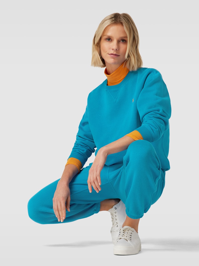 Regular Fit Sweatshirt mit Label-Stitching in royalblau