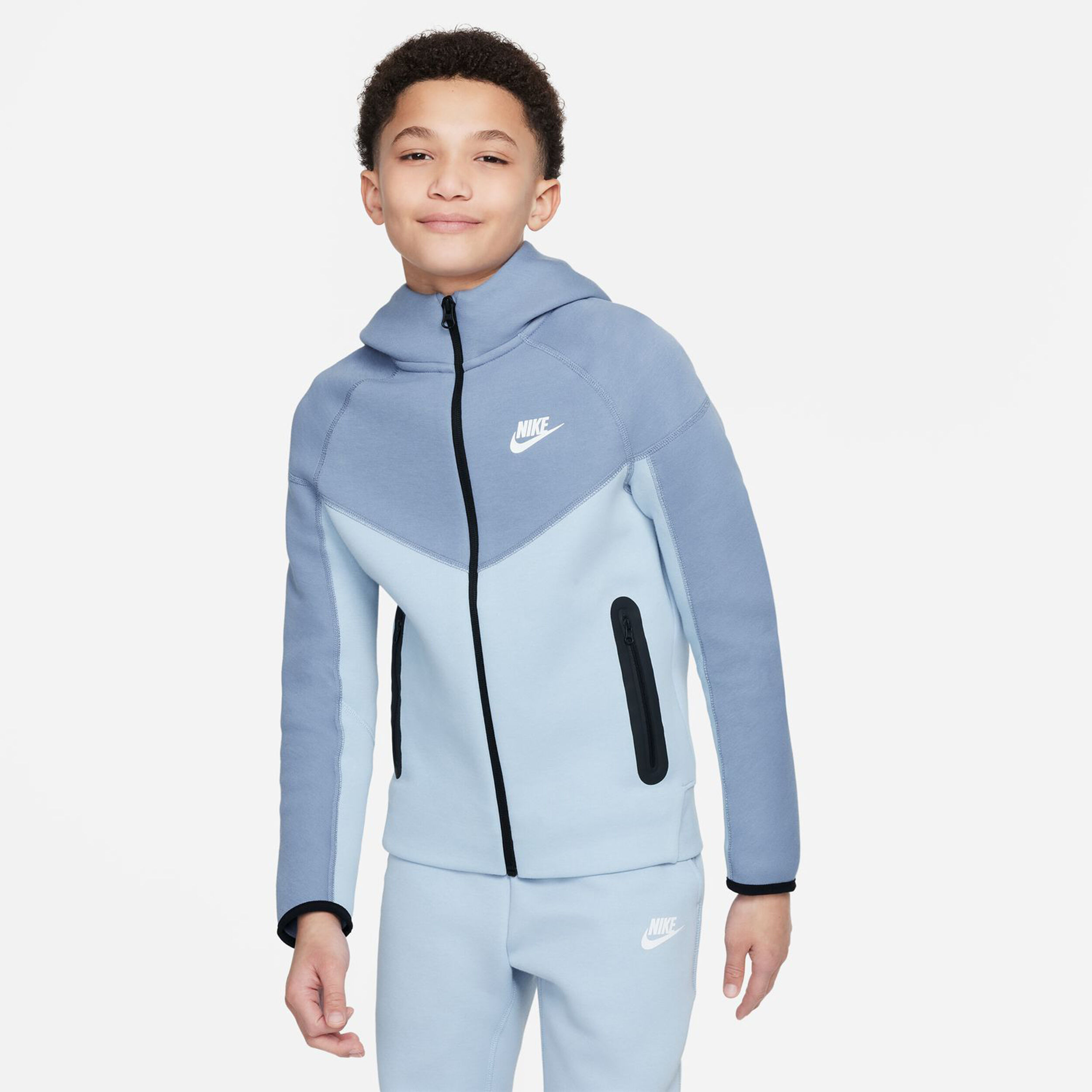 Tech Fleece Full-Zip Sweatjacke Jungen - Hellblau, Grau