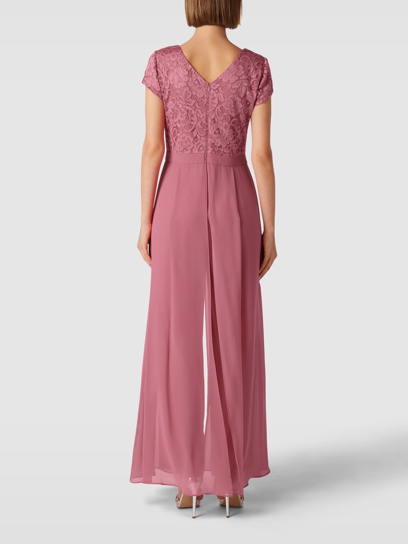 Jumpsuit mit floralem Strukturmuster in koralle