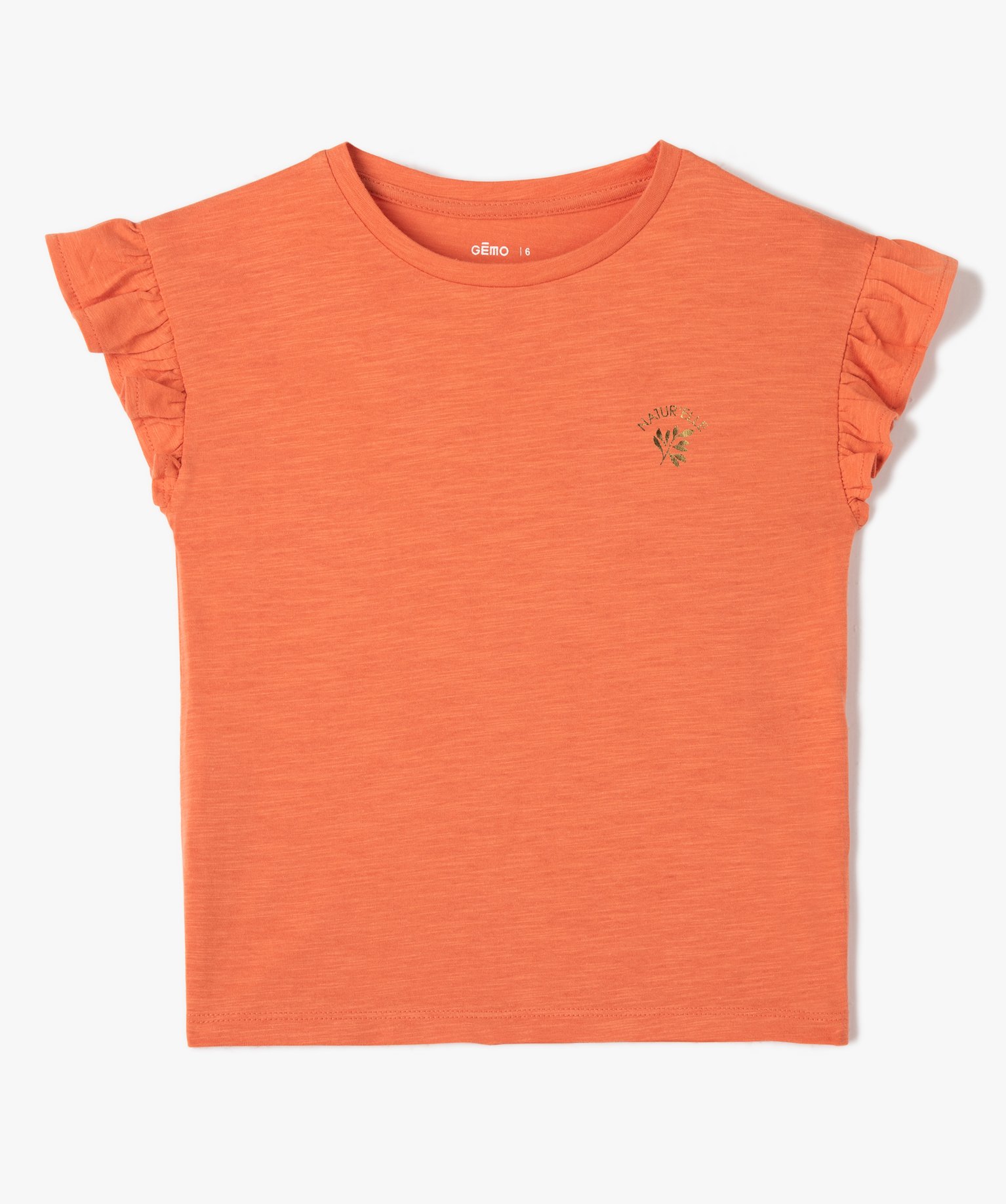 Tee-shirt fille à manches courtes avec volants orange | GEMO