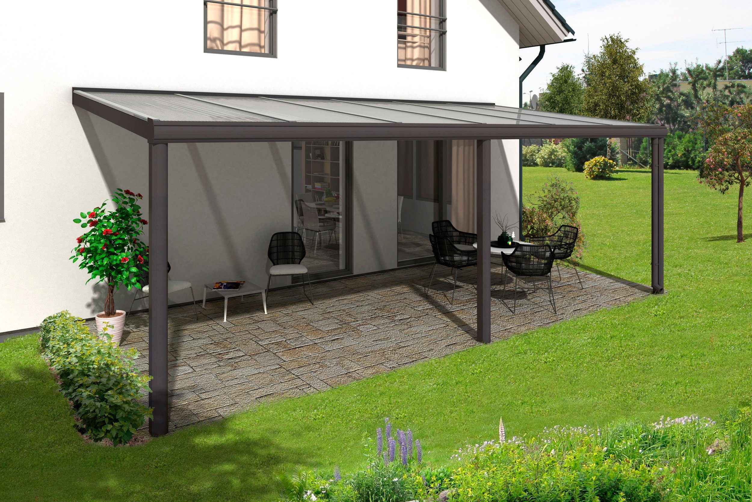 Skanholz Terrassendach Garda, BxT: 648x257 cm, Bedachung Doppelstegplatten, BxT: 648x257
