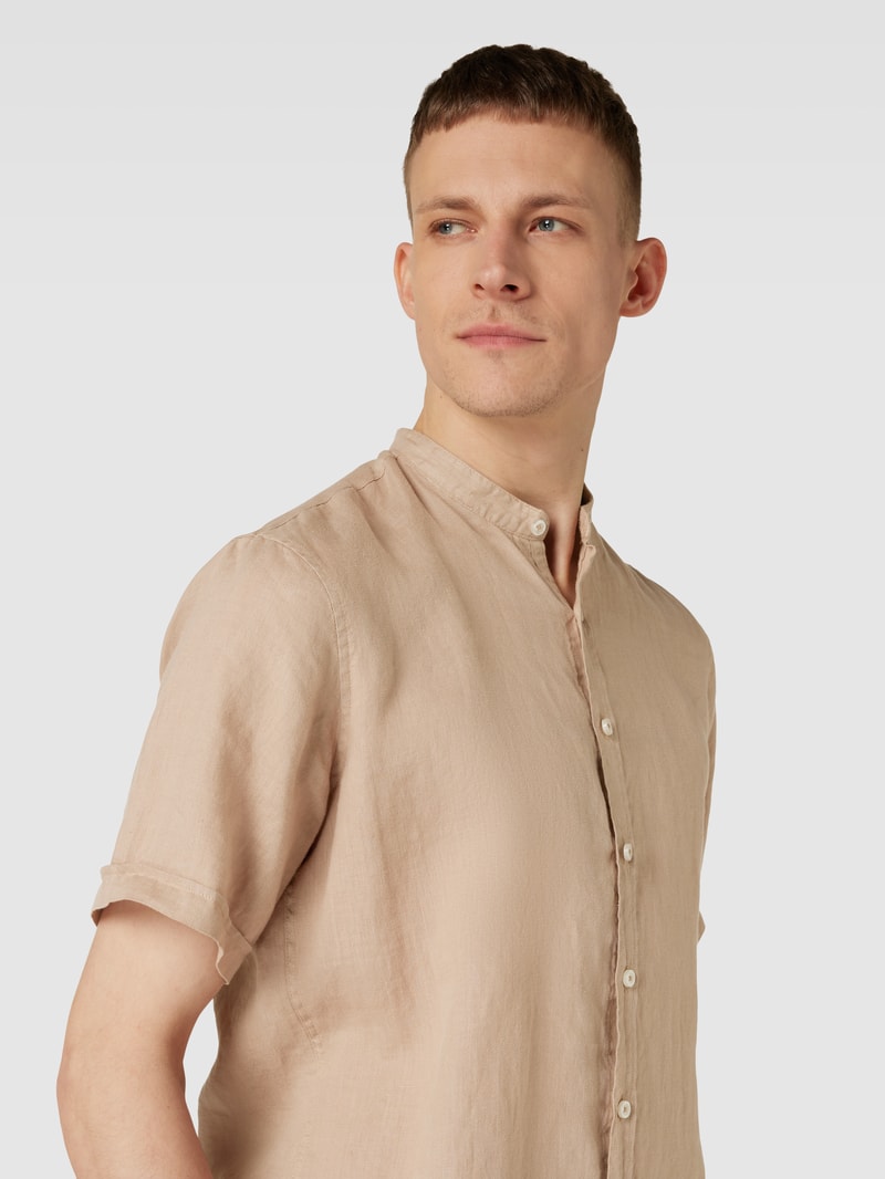 Regular Fit Leinenhemd mit Maokragen in beige