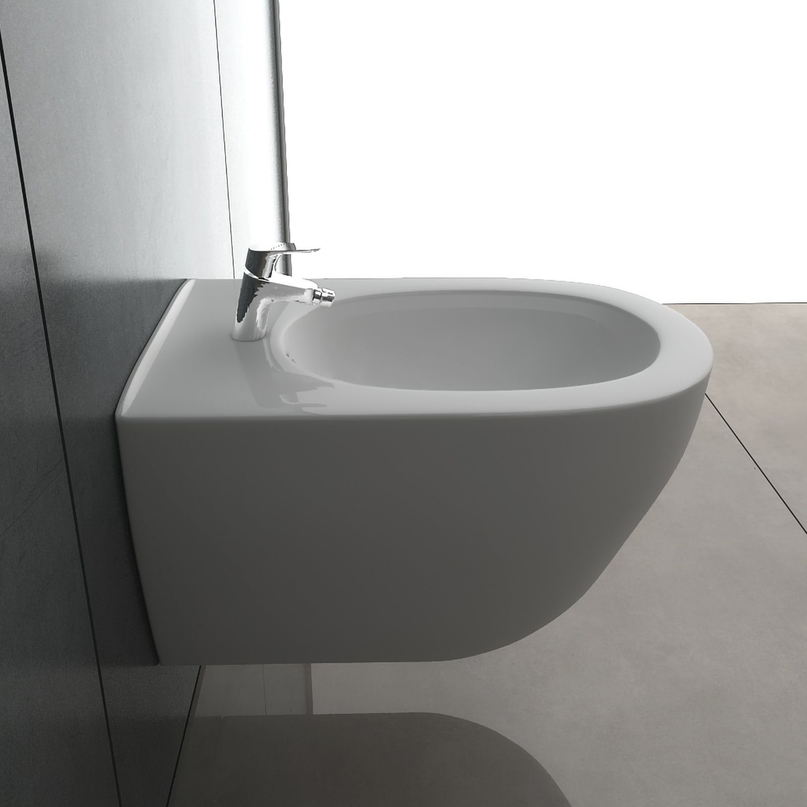 Alpenberger Bidet mit Überlauf und Hahnloch - Hänge Bidet - WC Dusche Taharet Made in EU, Oval, Wandmontage, Waagerecht Abgang, 1-tlg., 1 tlg., Wand-Bidet aus Keramik