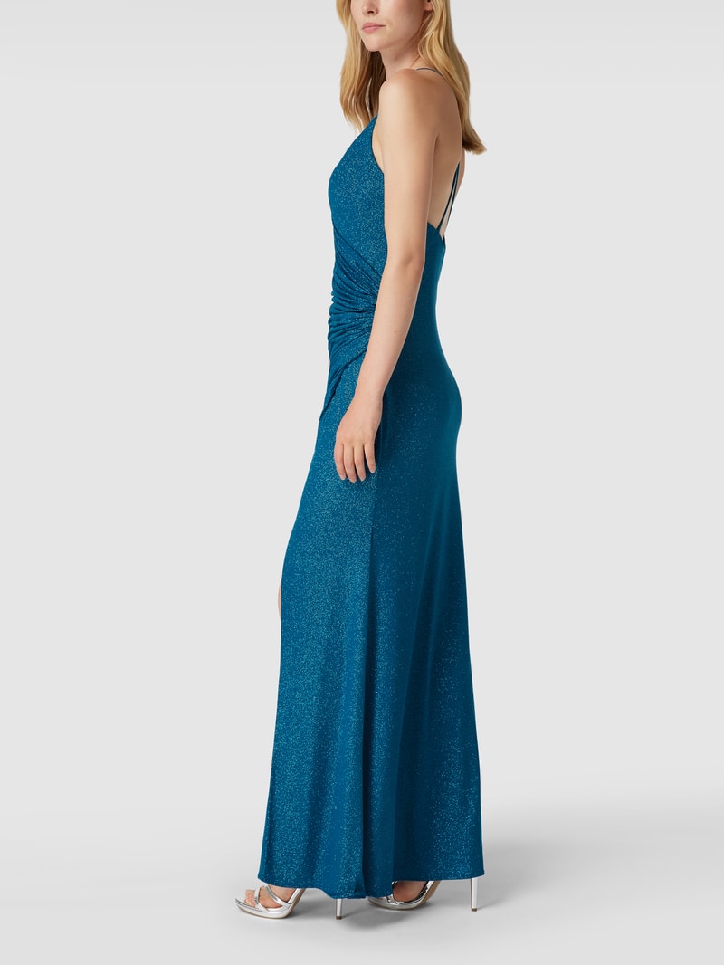 Abendkleid mit gelegten Falten in petrol