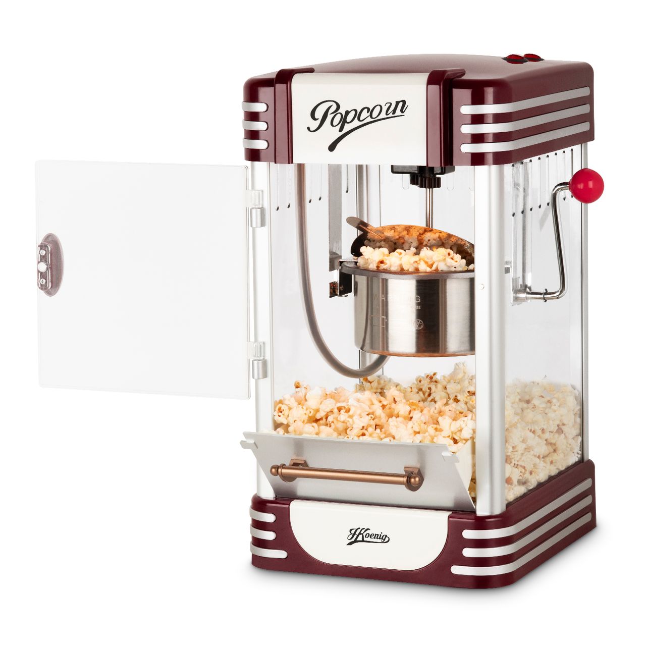 H.Koenig POP330/ Popcorn Maschine /Retro-Design/Topf aus Edelstahl und Aluminium