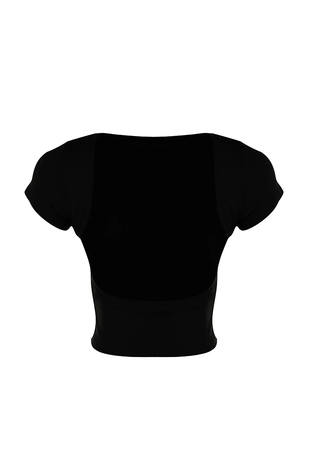 Trendyol Collection  Schwarze, rückenfreie, bauchfreie, dehnbare Strickbluse aus Baumwolle TWOSS23BZ00912