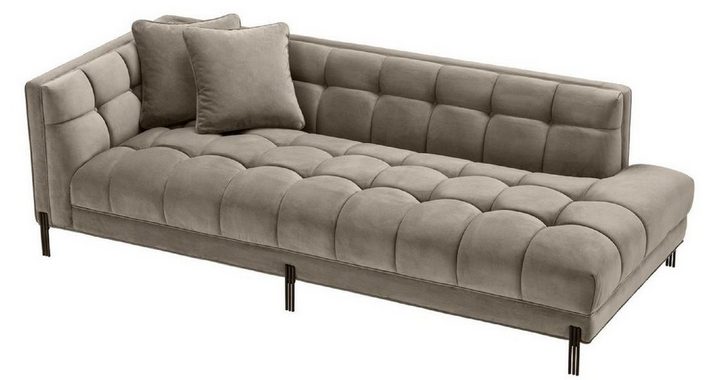 Casa Padrino Loungesofa Luxus Lounge Sofa Greige / Schwarz 223 x 95 x H. 68 cm - Linksseitiges Wohnzimmer Sofa mit edlem Samtsoff und 2 Kissen