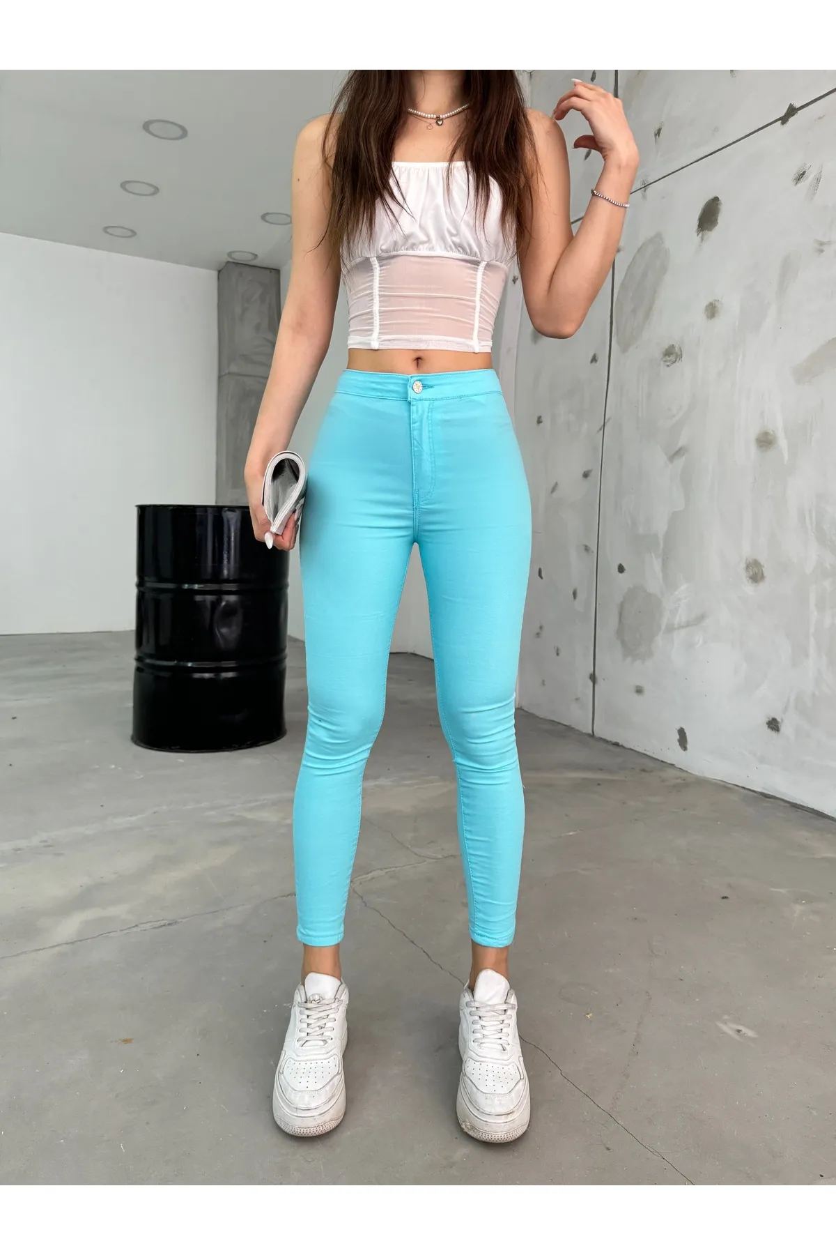 BİKELİFEJNS  Türkisfarbene Lycra-Leggings mit hoher Taille für Damen