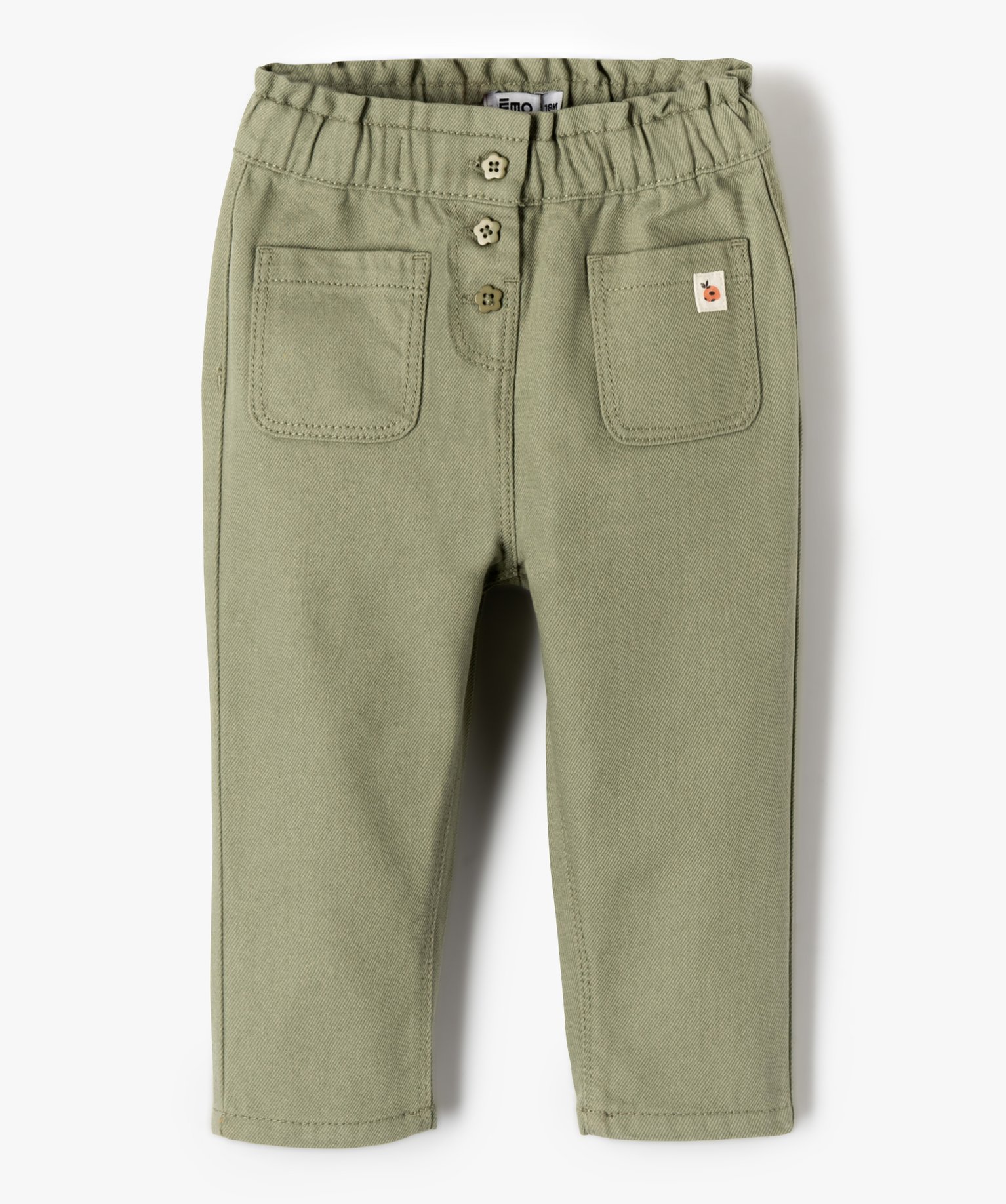 Pantalon bébé fille coupe carotte en denim coloré kaki | GEMO