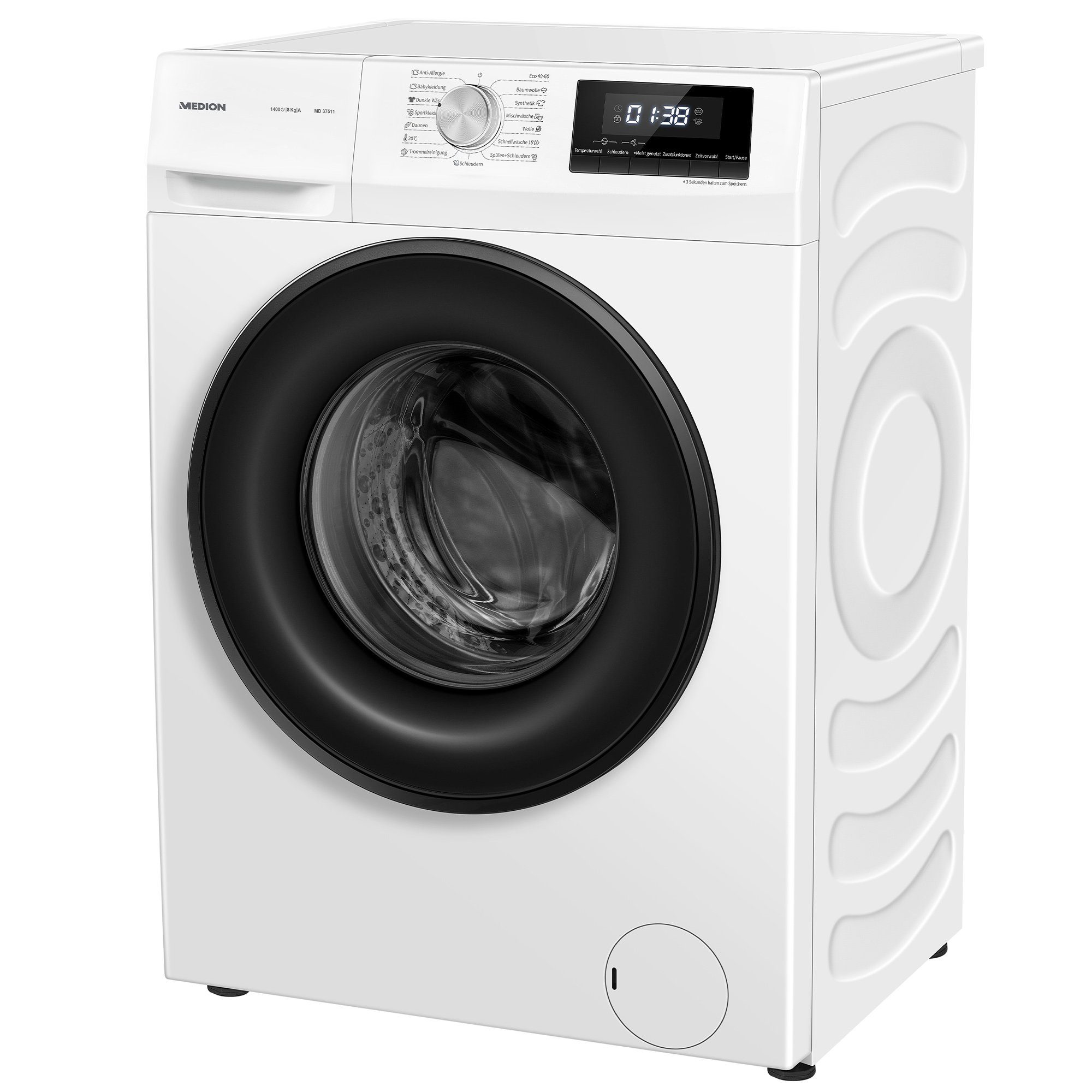 Medion® Waschmaschine MD 37511, 8 kg, 1400 U/min, 15 Waschprogramme, Dampffunktion, Inverter Motor