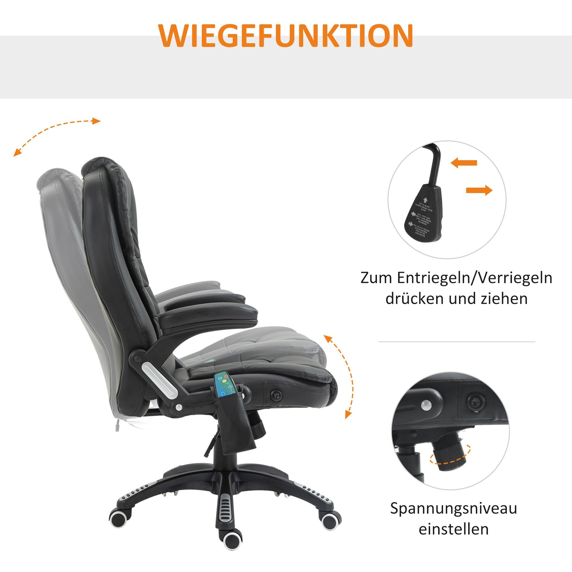 HOMCOM Schreibtischstuhl Massagesessel (1 St), 9-Massagesessel Bürostuhl Drehstuhl mit Wärmefunktion Bürosessel