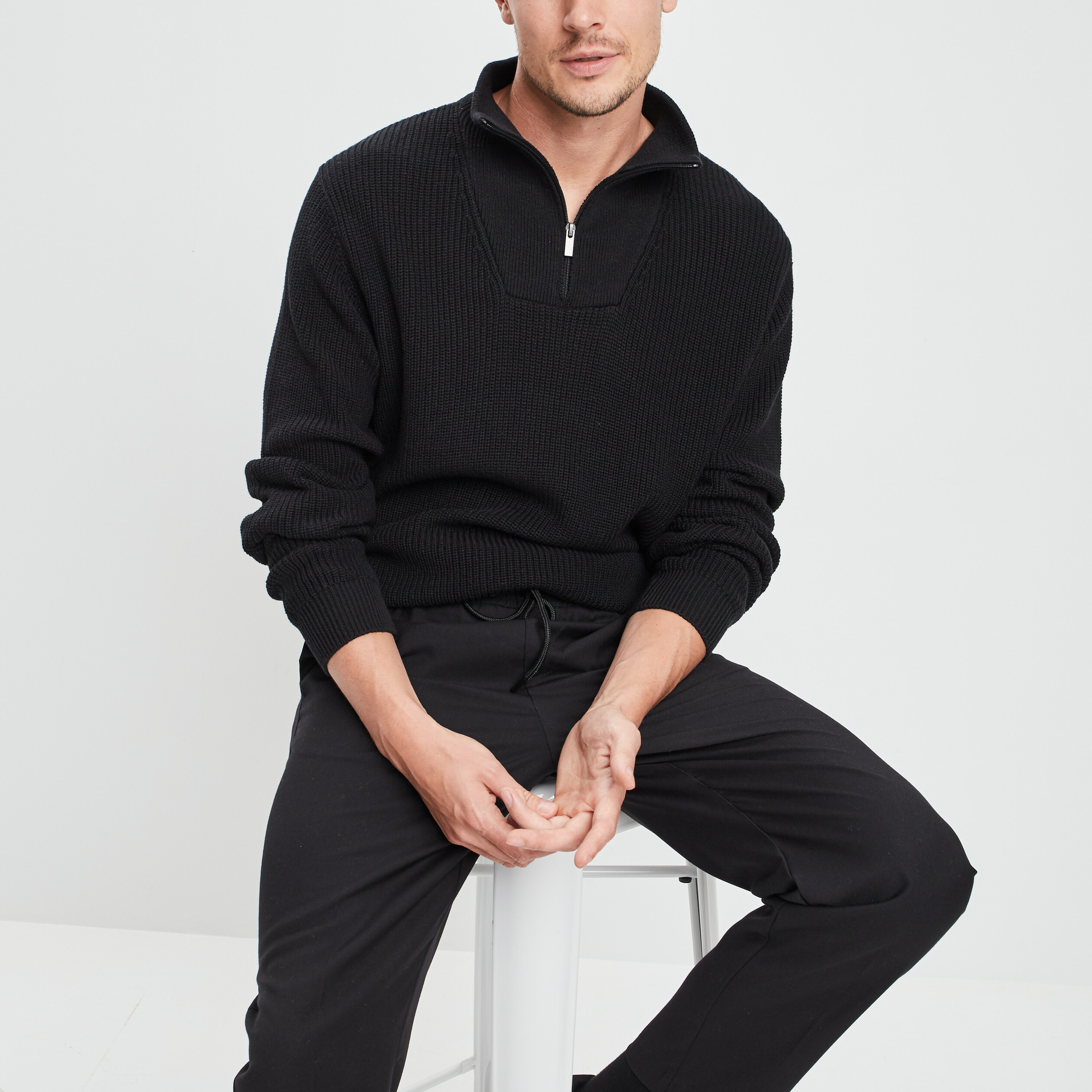 Pull camionneur zippé noir homme | La Halle
