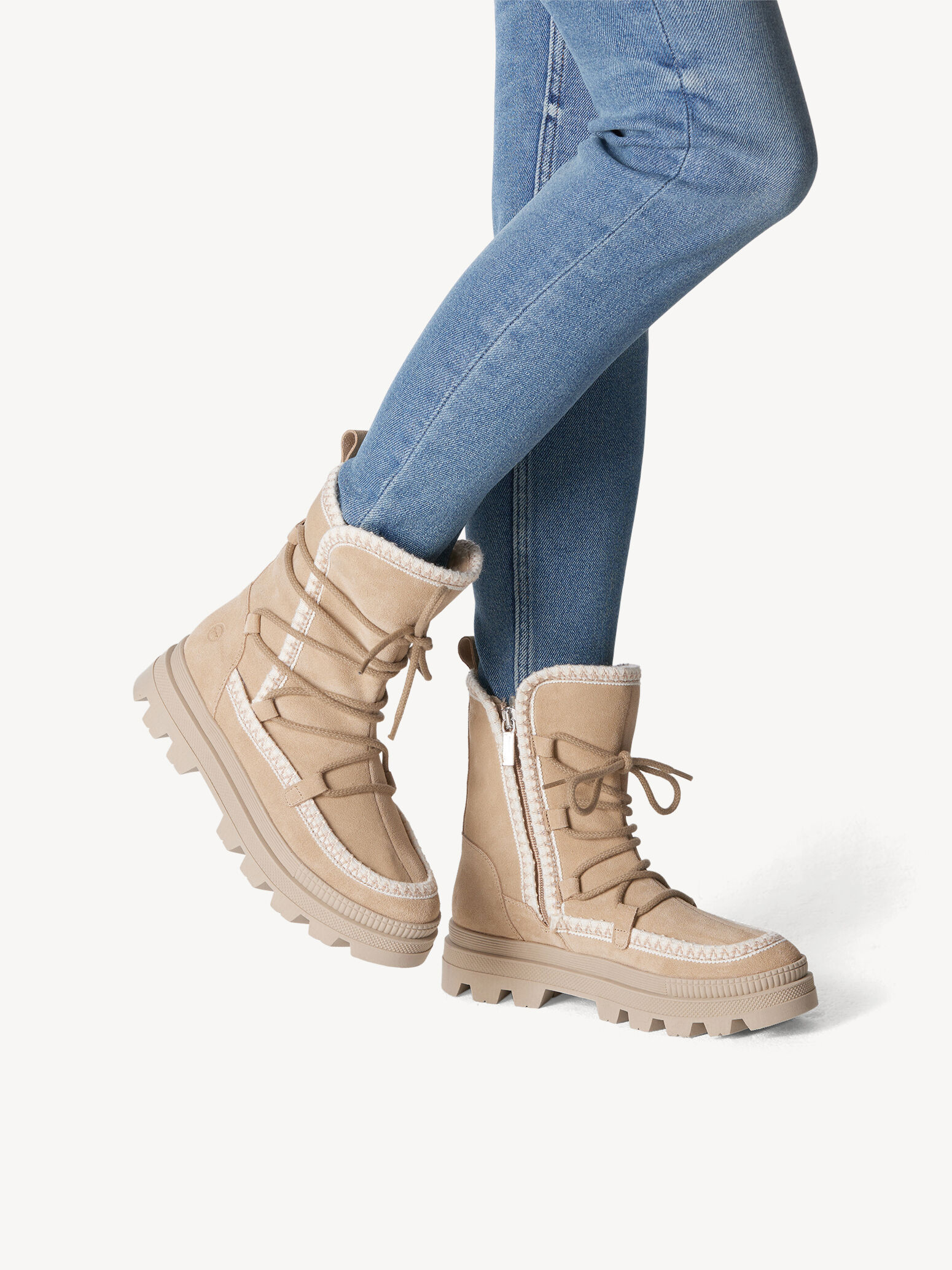 Bottine en cuir - beige doublure chaude