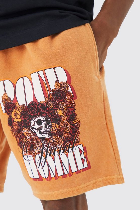 Lockere Jersey-Shorts mit floralem Totenkopf-Print