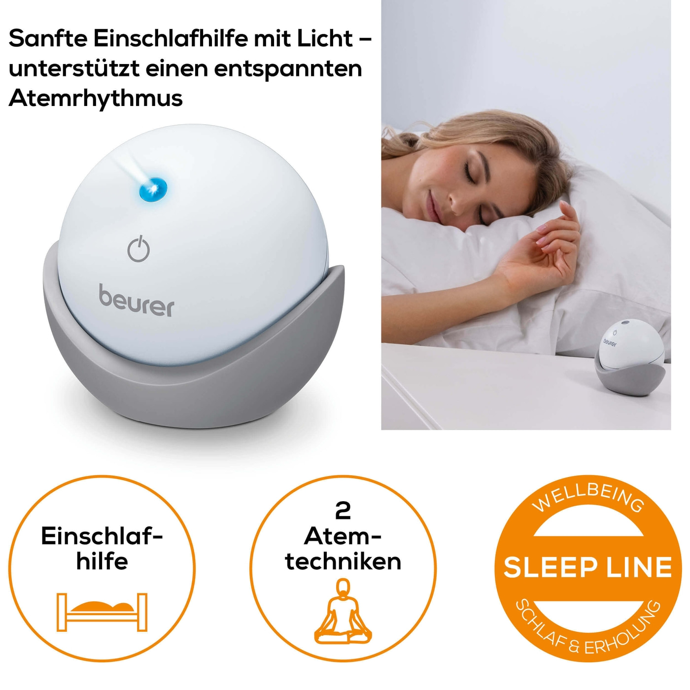 Beurer SL 10 DreamLight Einschlafhilfe mit Licht-Einschlafhilfe mit Atemtechnik & Lichtprojektion an die Zimmerdecke