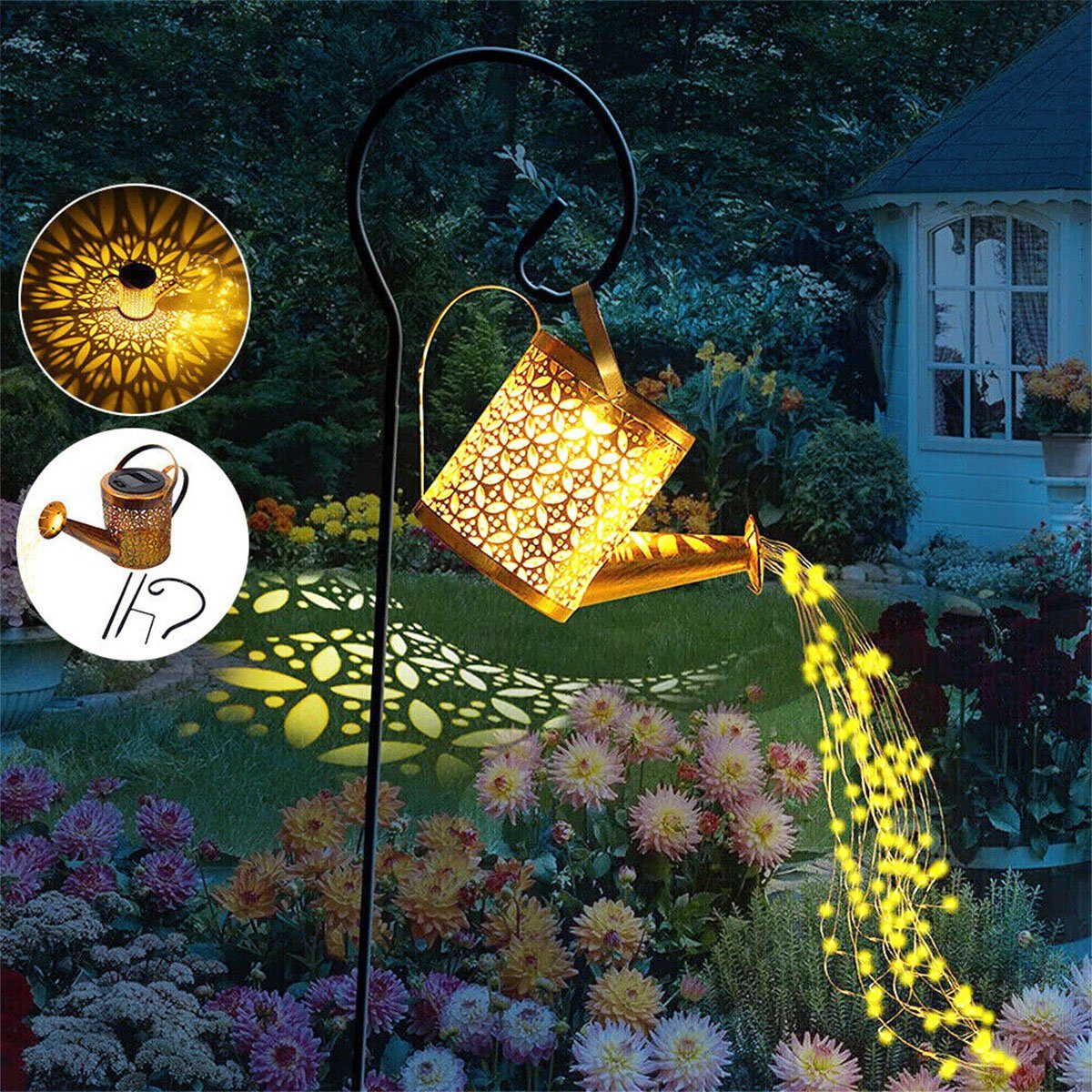oyajia LED Solarleuchte Star Shower Gartendeko Gießkanne Lichter - Solar LED Art Light Ständer, LED fest integriert, Warmweiß, LED Solarleuchte Außen Duschlicht, Gießkanne Licht, für Rasen Yard Path
