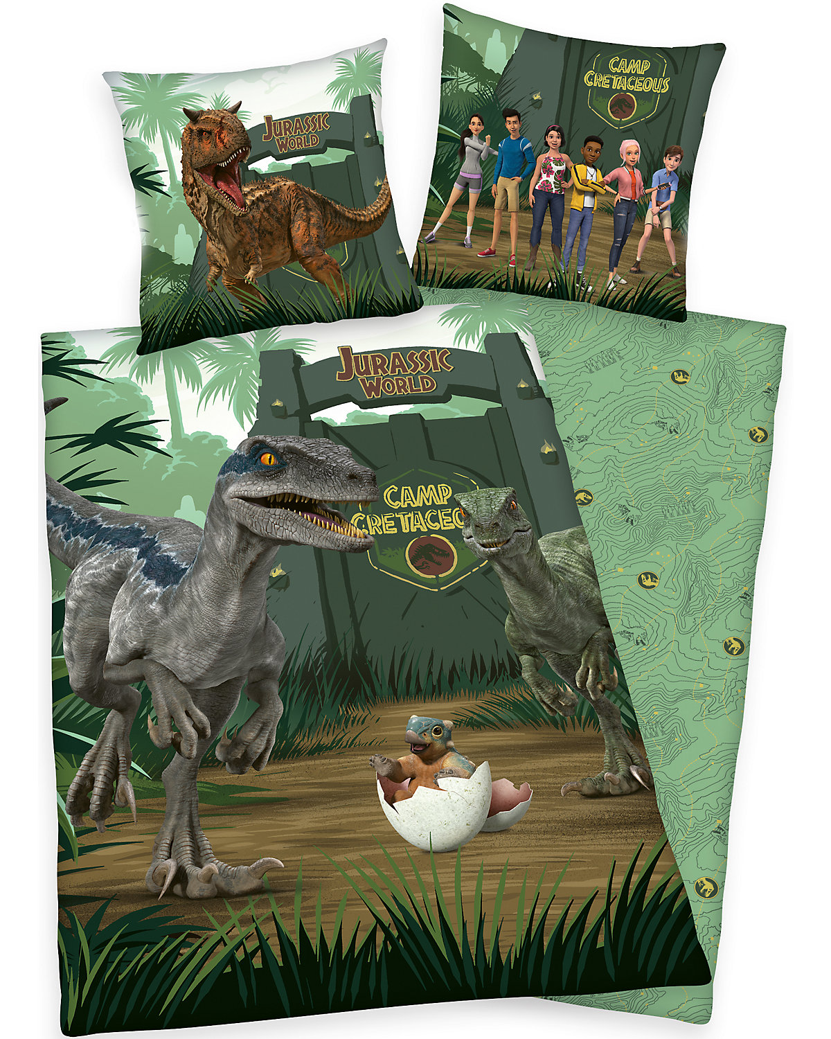 Kinderbettwäsche Jurassic World Camp Cretaceous, Renforcé, 135 x 200 + 80 x 80 cm