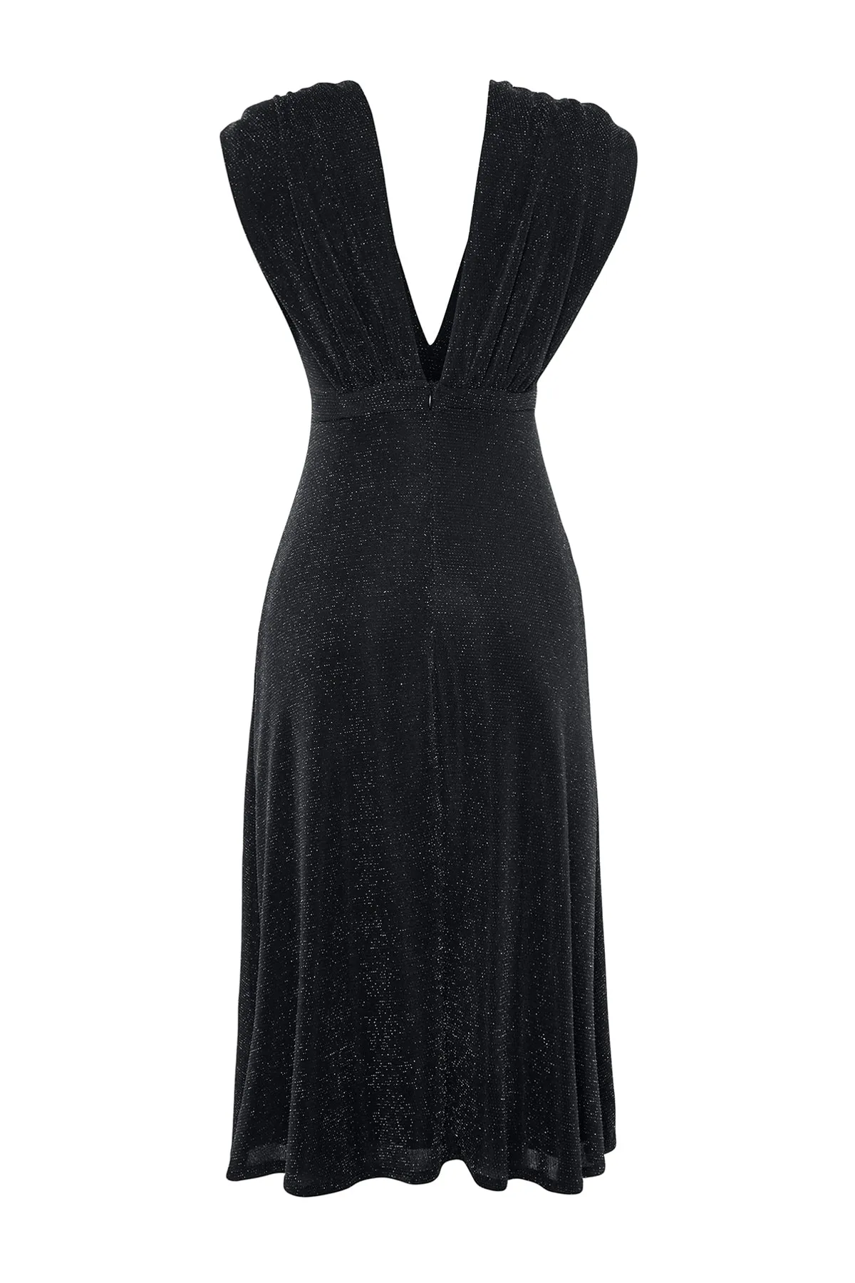 Trendyol Collection  Anthrazitfarbenes, glänzendes, elegantes Abendkleid mit offener Taille und Skaterfutter TPRSS23EL00503