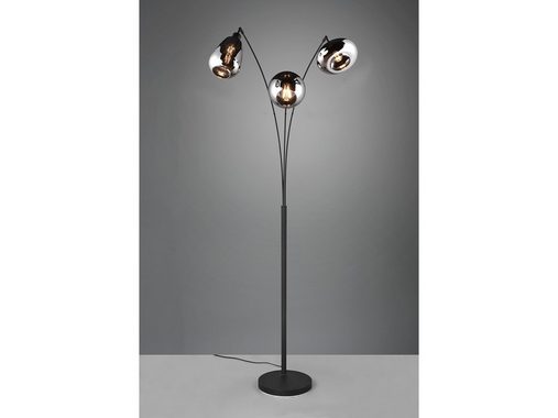 meineWunschleuchte LED Stehlampe, Dimmfunktion, LED wechselbar, Warmweiß, große Designer Leselampe dimmbar, schwarz, Kugel Rauchglas Höhe 200cm