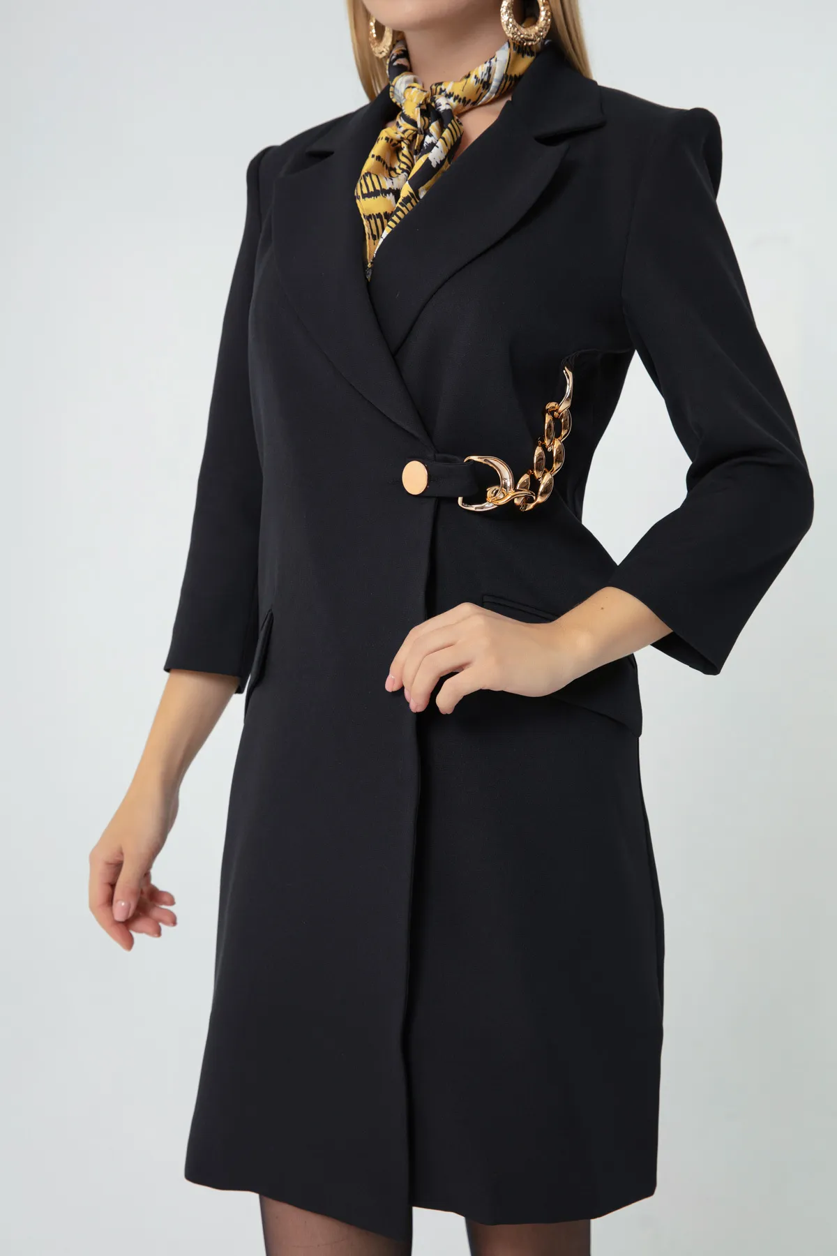 Lafaba  Schwarzes Jackenkleid mit Kettendetail für Damen