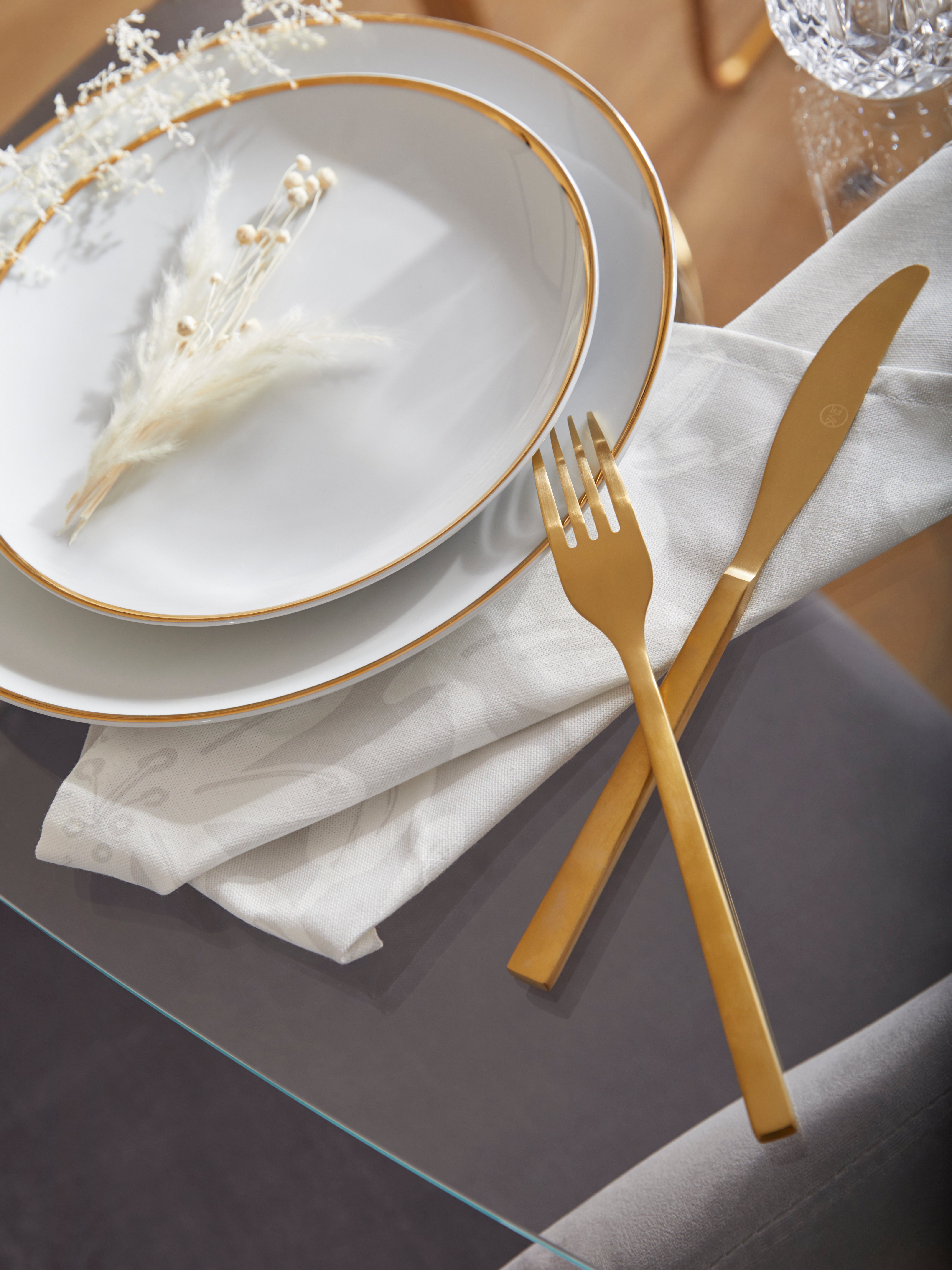 Guido Maria Kretschmer Home&Living Esstisch Treelessy, Gestell Edelstahl, 1 cm starke Tischplatte aus Glas