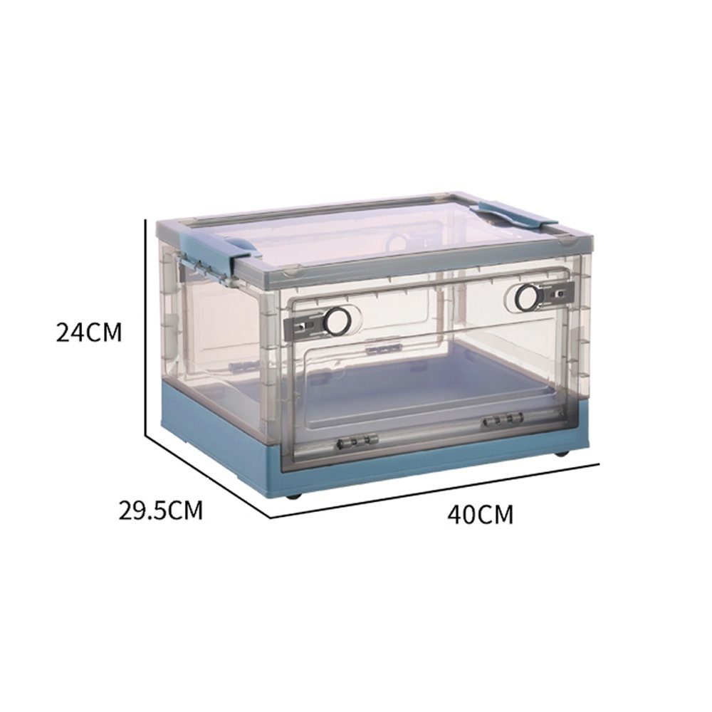 Zedelmaier Aufbewahrungsbox Faltbare Kunststoff-Aufbewahrungsbox, Organizer als Schuhkarton (Set, 1 St., Blau), Transparent mit Deckel & Rädern. Öffnen von oben/2 Seiten