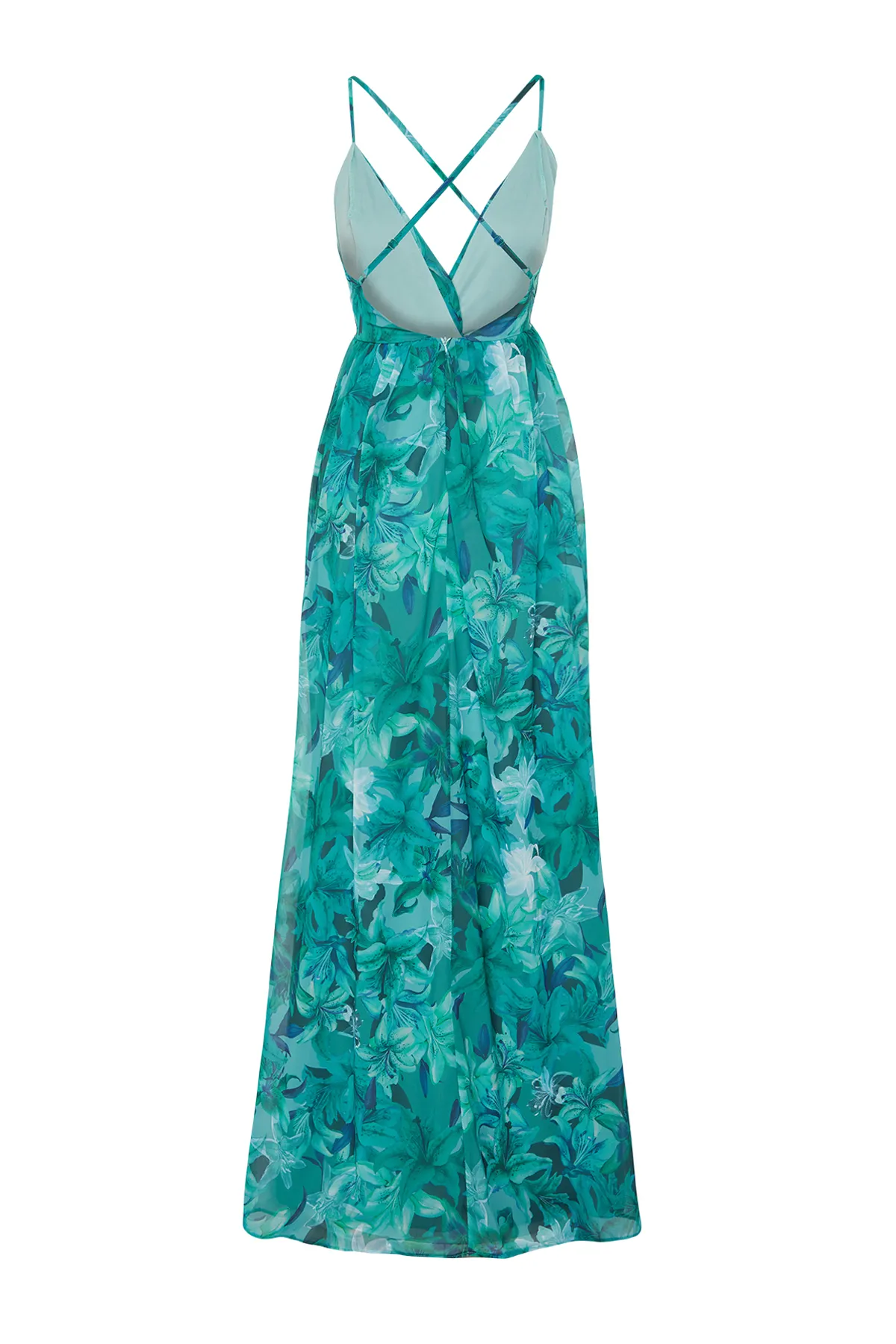 Trendyol Collection  Langes Abendkleid aus Chiffon mit mehrfarbigem Blumenmuster TPRSS24AE00094