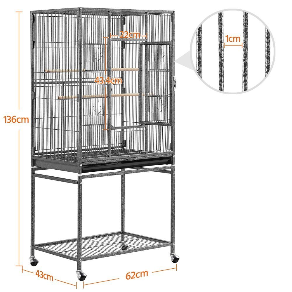 Yaheetech Vogelkäfig, Vogelvoliere Vogelhaus mit Rollen für Nymphensittiche