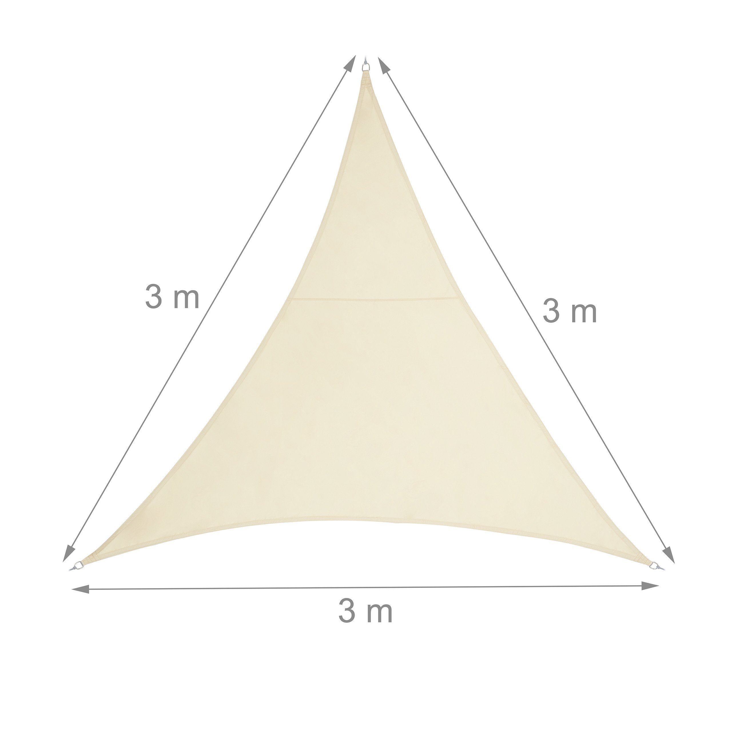 relaxdays Sonnensegel Dreieck Sonnensegel PES beige, 3 x 3 x 3 m