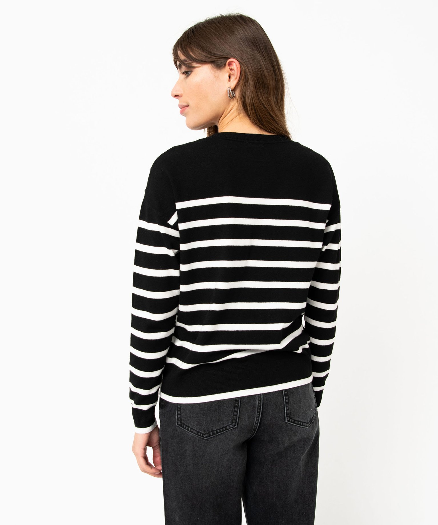 Pull rayé en maille fine avec col rond femme raye | GEMO